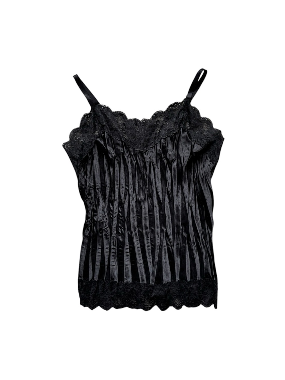 Vintage Y2K Black Lace Pleated Cami Tank Whimsygoth XL